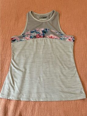 Lija small wm’s Light Gray Athletic Tank / Pink & Blue Floral and mesh top trim